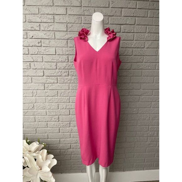 Kasper Women Sleeveless Pink Ruffle V Neckline Sheath Dress Size 8 - Picture 1 of 10